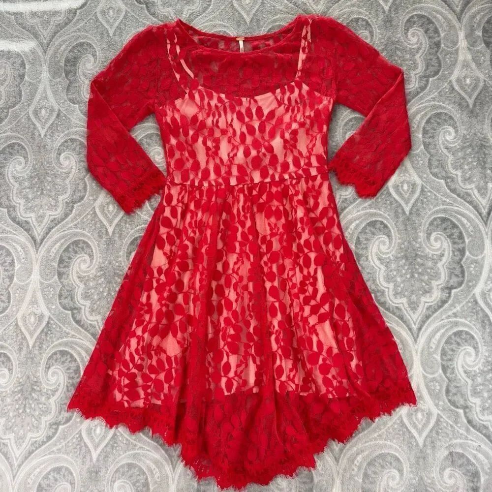 Womens Free People Red Lace Dress